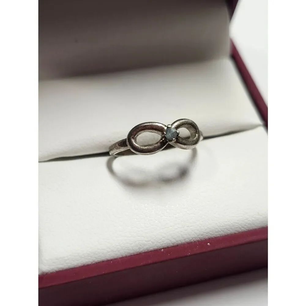 Sterling Silver Infinity Ring with Light Blue Center- Women's Jewelry Size 6.5